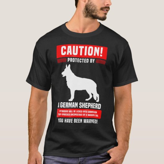 ドイツ・シェパード犬 警告 護衛中 Tシャツ (正面)