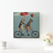 ドイツ·シェパード·タンデム スクエア壁時計 (ホーム)