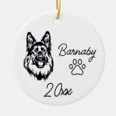 ドイツ・シェパード・ドッグ カスタム名&年 ラインアート セラミックオーナメント (正面)