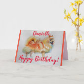 ドイツ・スピッツ・ドッグ・ウォーターカラーペット誕生日カード カード (黄色い花)