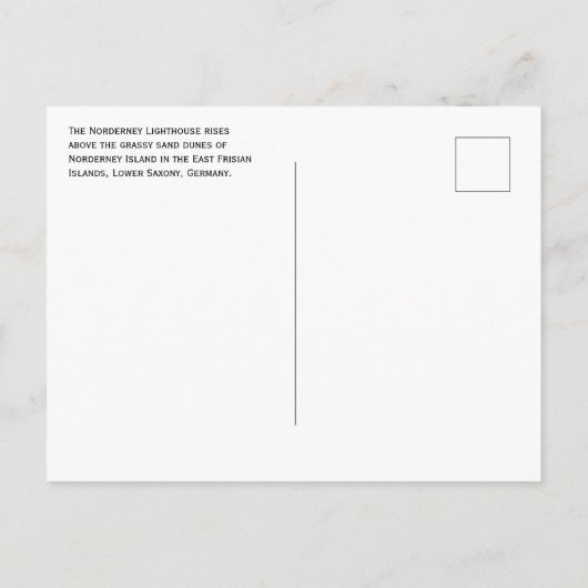 ドイツ，ノールダーニーライトハウスイーストフリジア諸島 ポストカード (裏面)