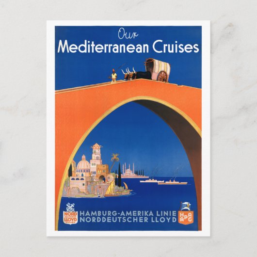 ドイツ・ハンブルク・ヴィンテージ旅行ポスター復元 ポストカード (正面)