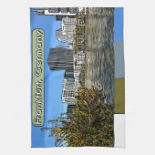 ドイツ,フランクフルトの春スカイライン キッチンタオル (縦)