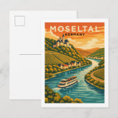 ドイツ モーゼル川の景観を描いたビンテージ風の旅行アート ポストカード (正面/裏面)