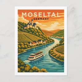 ドイツ モーゼル川の景観を描いたビンテージ風の旅行アート ポストカード