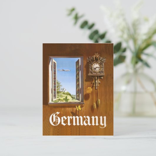 ドイツ、木製の時計と窓からの眺め ポストカード