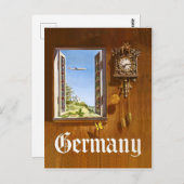 ドイツ、木製の時計と窓からの眺め ポストカード (正面/裏面)