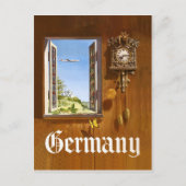 ドイツ、木製の時計と窓からの眺め ポストカード (正面)