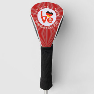 ドイツ Herz Rot Liebe Fahne Personalisiert ゴルフヘッドカバー