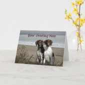 ドイツShorthairedポインターのビーチの挨拶状 カード (黄色い花)