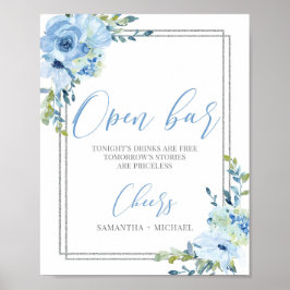 ドゥストゥブルーフローラ銀幾何開放型バー標識 ポスター