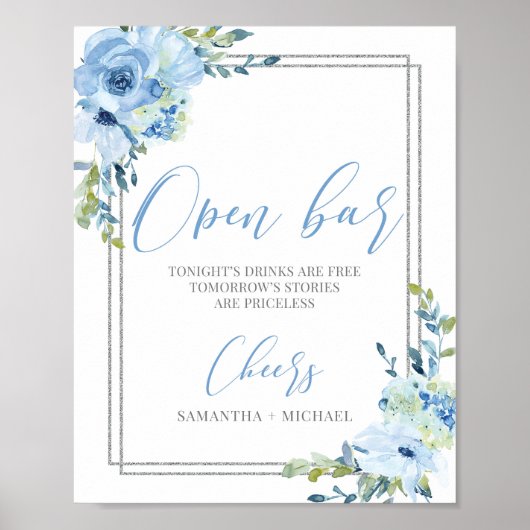 ドゥストゥブルーフローラ銀幾何開放型バー標識 ポスター (正面)