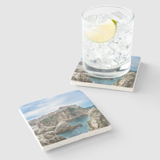 ドゥブロヴニクの壁を海から眺める ストーンコースター (横)