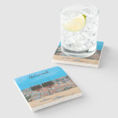 ドゥブロヴニクの景色を望む赤ワインの2つのグラス ストーンコースター (横)