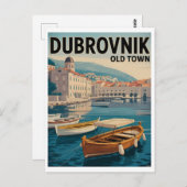 ドゥブロヴニクオールドタウンヴィンテージポスター – レトロウォーターフォロ ポストカード (正面/裏面)