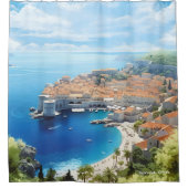 ドゥブロヴニククロアチアアートヴィンテージイラストレーション旅行 シャワーカーテン (正面)