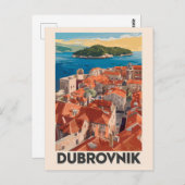 ドゥブロヴニククロアチアイラストレーショントラベルアートヴィンテージ ポストカード (正面/裏面)