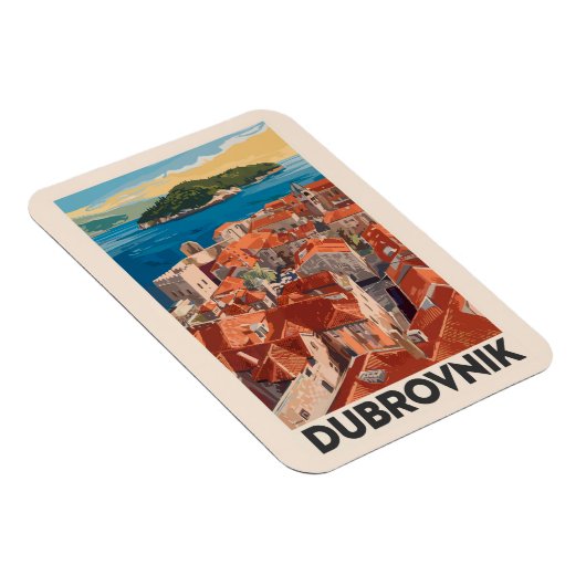 ドゥブロヴニククロアチアイラストレーショントラベルアートヴィンテージ マグネット (右側)
