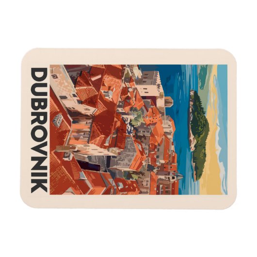 ドゥブロヴニククロアチアイラストレーショントラベルアートヴィンテージ マグネット (横)