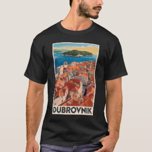 ドゥブロヴニククロアチアイラストレーショントラベルアートヴィンテージ Tシャツ