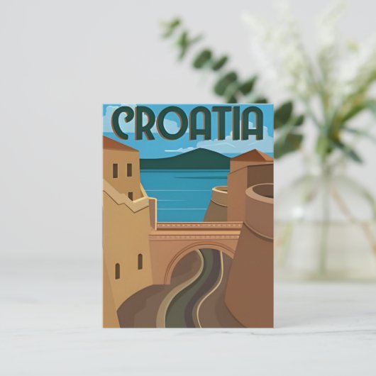 ドゥブロヴニククロアチアトラベルアートヴィンテージスプリット ポストカード (スタンド正面)