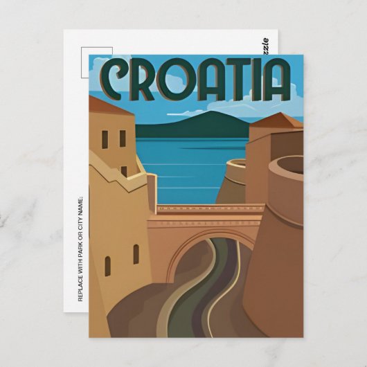ドゥブロヴニククロアチアトラベルアートヴィンテージスプリット ポストカード (正面/裏面)