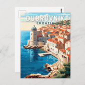 ドゥブロヴニククロアチアトラベルアートヴィンテージ ポストカード (正面/裏面)