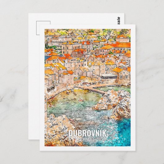 ドゥブロヴニククロアチアトラベルプレイスウォーターカラー ポストカード (正面/裏面)
