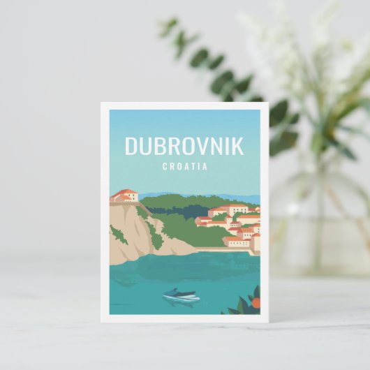 ドゥブロヴニククロアチアハメラルトラベルプレイスイラストレーション ポストカード (スタンド正面)