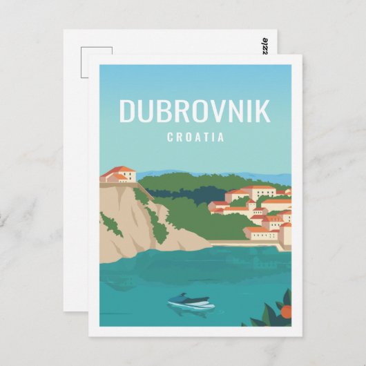 ドゥブロヴニククロアチアハメラルトラベルプレイスイラストレーション ポストカード (正面/裏面)