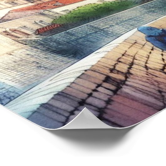 ドゥブロヴニククロアチアワークオンウォールウォーター色 ポスター (角)