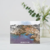 ドゥブロヴニククロアチアワーターカラーコースタルビュー ポストカード (スタンド正面)