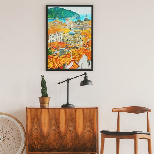 ドゥブロヴニククロアチアワーターカラー油絵を描ポスター ポスター