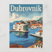 ドゥブロヴニククロアチアヴィンテージトラベルイラストレーション ポストカード (正面)