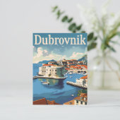 ドゥブロヴニククロアチアヴィンテージトラベルイラストレーション ポストカード (スタンド正面)