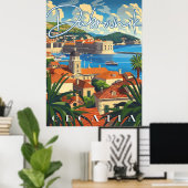 ドゥブロヴニククロアチアヴィンテージトラベル ポスター (ホームオフィス)