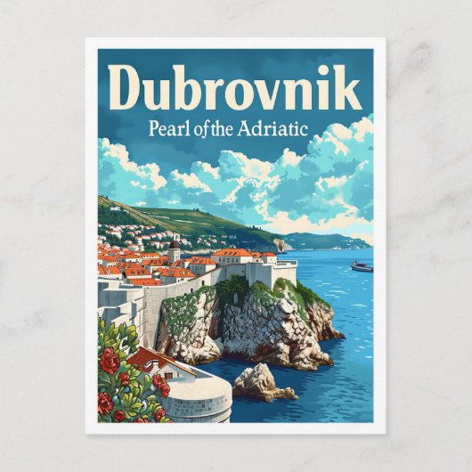 ドゥブロヴニククロアチア芸術的トラベルイラストレーション ポストカード (正面)