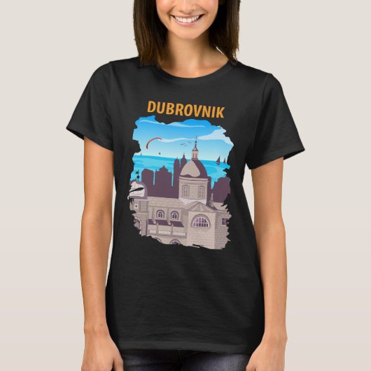 ドゥブロヴニク旧市街大聖堂パープルトラベル Tシャツ (正面)
