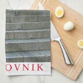 ドゥブロヴニク石段ビュー茶タオル キッチンタオル (四つ折り)