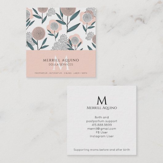 ドゥラサービスモノグラムハンドドローフローラ スクエア名刺 (正面/裏面)