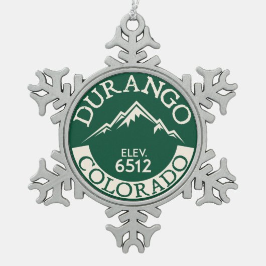 ドゥランゴコロラド州のスキースノーボードのスキーハイキング スノーフレークピューターオーナメント (正面)