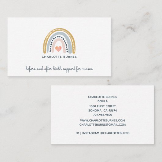 ドゥラ助産師誕生コーチウォーターカラーレインボー 名刺 (正面/裏面)