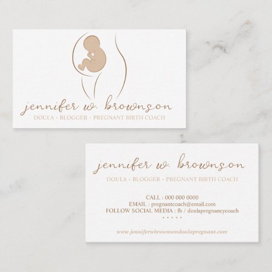 ドゥラ誕生コーチデザインと妊娠とベビー 名刺 (正面/裏面)