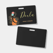 ドゥラ誕生コーチ助産師フローラ書道ブラック バッジ (正面＆裏面)