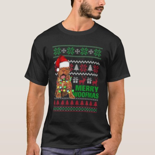 ドゥーグドゥボルドーフォーウーフマスメリー醜いクリスマス Tシャツ (正面)