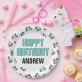 ドゥードティール(緑がかった色)アンドブラックパンダハッピーバースデーパーティー ペーパープレート (パーティー)