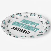 ドゥードティール(緑がかった色)アンドブラックパンダハッピーバースデーパーティー ペーパープレート (アングル)