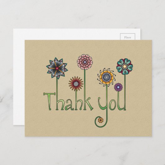 ドゥードルアートの花で感謝を伝える ポストカード (正面/裏面)