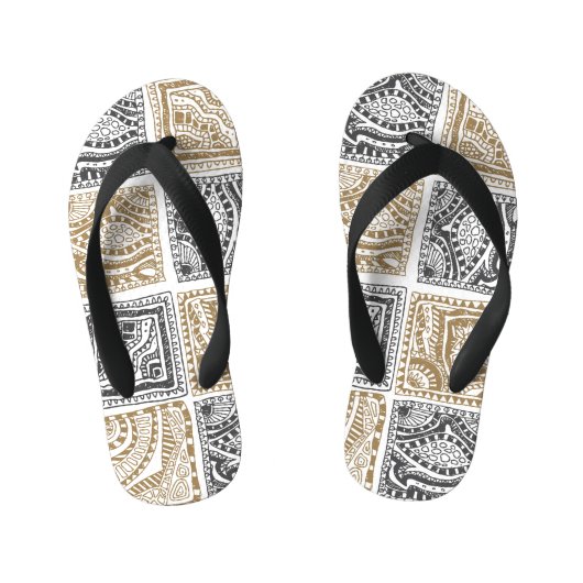 ドゥードルジオメトリック、ヴィンテージ抽象芸術パターン。 キッズビーチサンダル (フットベッド)