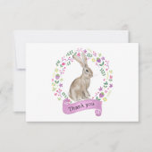ドゥードルフラワーの花輪のウサギ サンキューカード (正面)